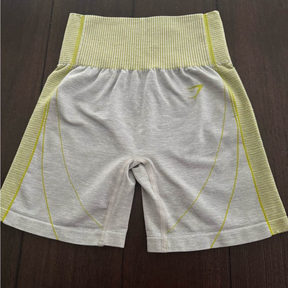 Gymshark Light Gray and Lime Athletic Shorts